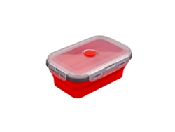 (gris-rojo) Lonchera De Silicona Plegable, Cuadrada, Portátil, Apta Para Microondas, Resistente Al Desgaste