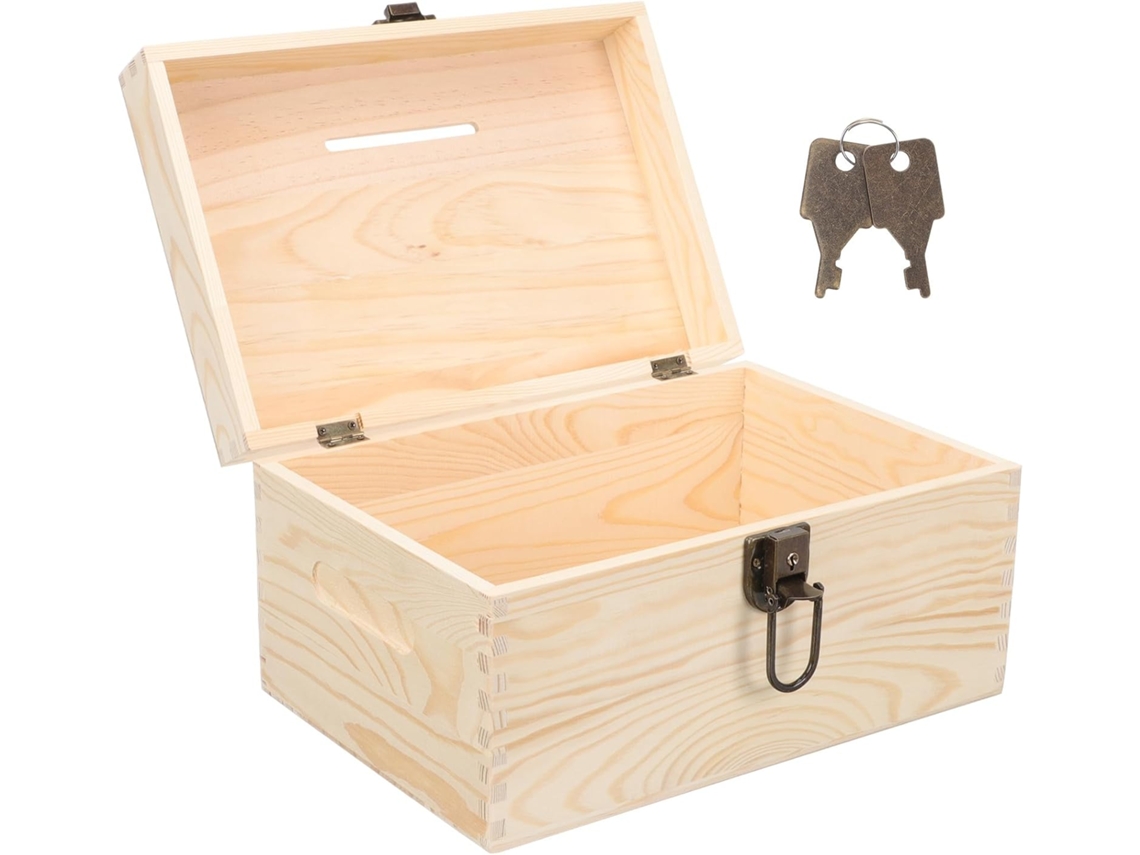 Caja de donaciones de madera con cerradura, 29 x 20,5 x 16 cm, Colección de oficina CHABERLU