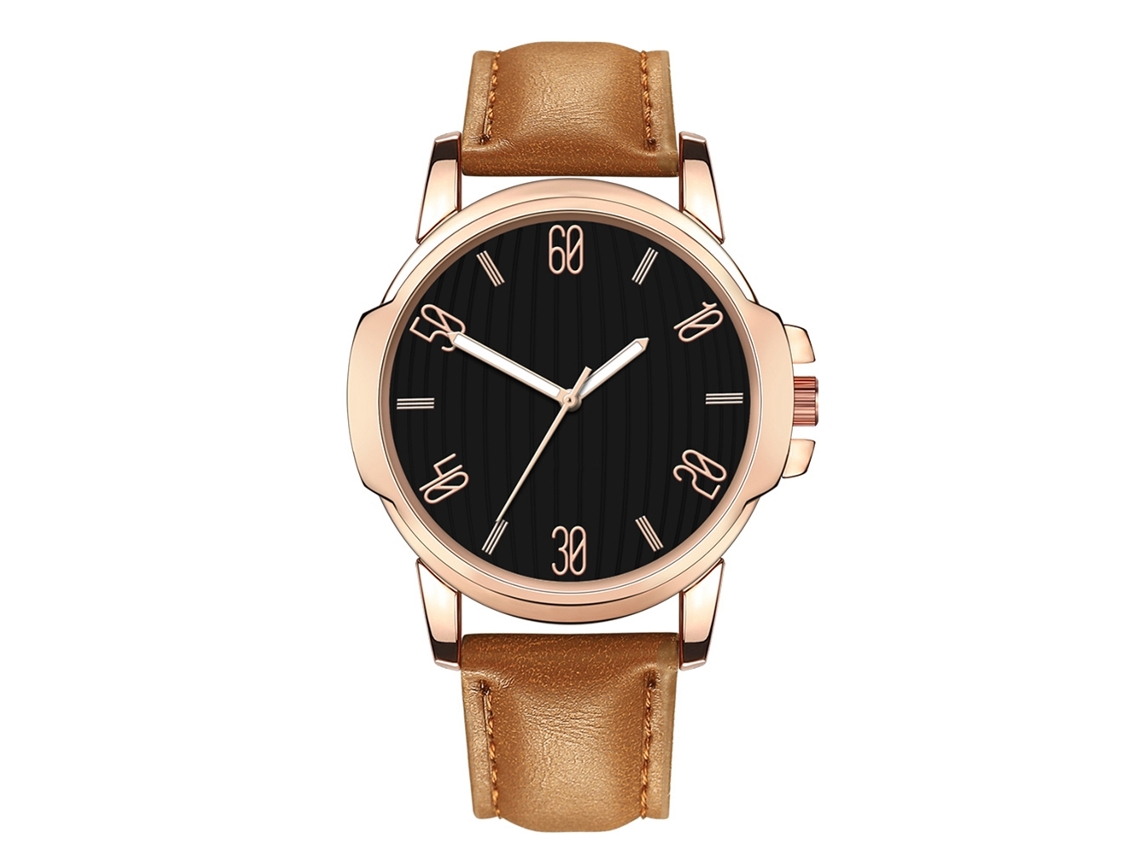 Reloj De Pulsera Sencillo De Aleación De Metal Para Hombre Con Manecillas Redondas Y Movimiento De Cuarzo (marrón Claro Y Negro).