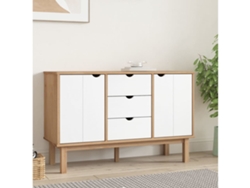 Aparador | Mueble De Comedor | Buffet Otta Madera Maciza Pino Marrón Y Blanco 113,5x43x73 Cm Wsd350261
