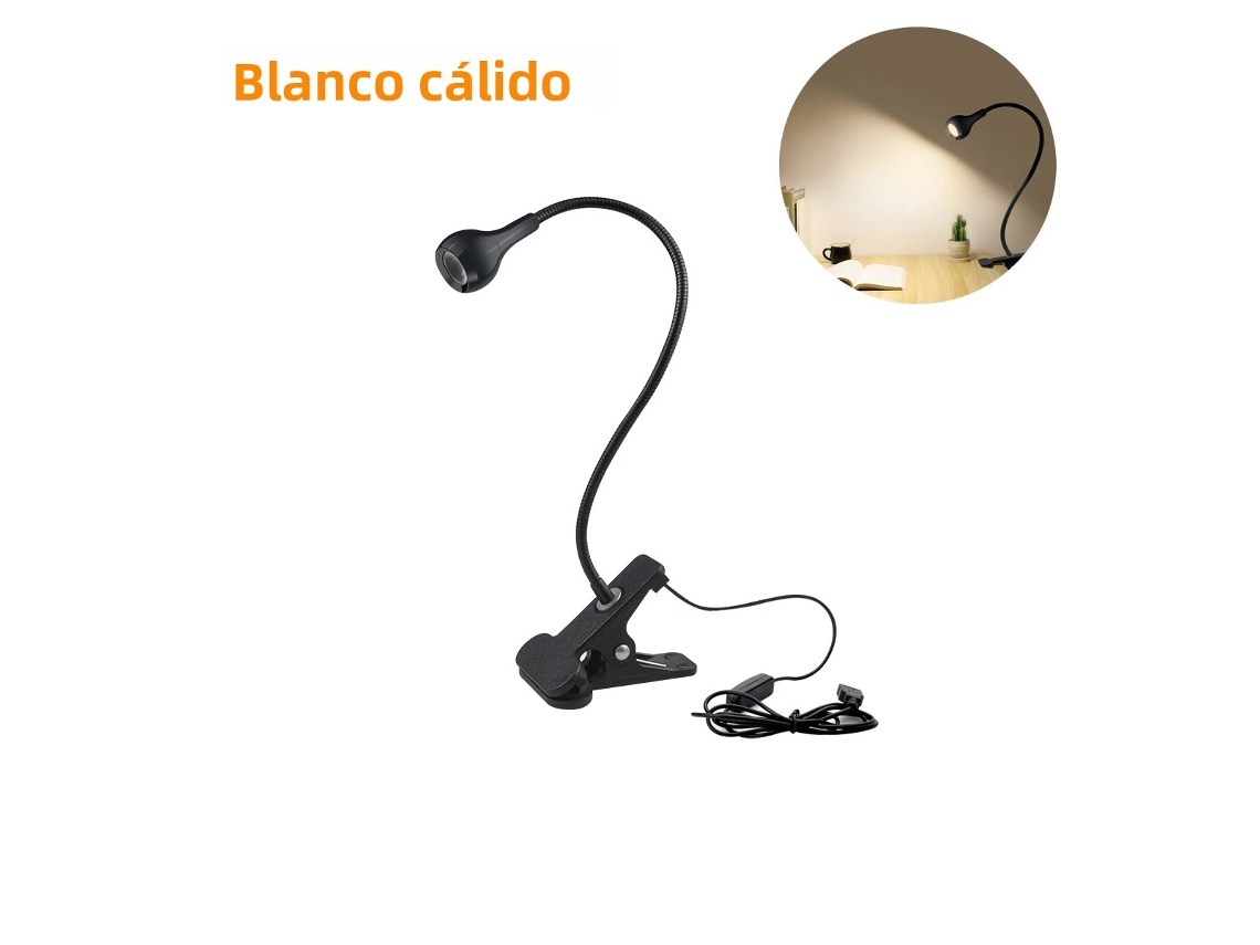 (luz Negra Cálida) Luz De Lectura Usb Con Soporte Y Clip, Luz De Noche Para Dormitorio