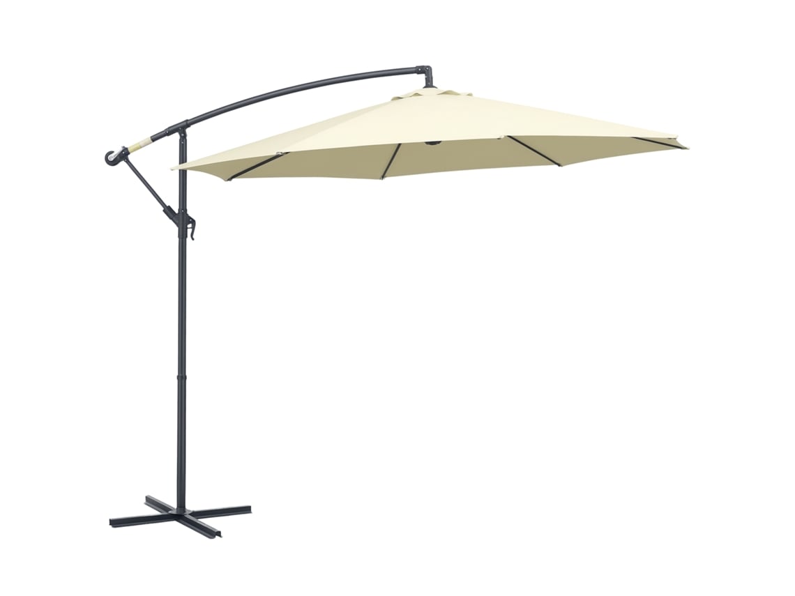 Sombrilla de jardín Ø300x250 cm, con base cruzada de manivela excéntrica y 8 varillas, color beige.