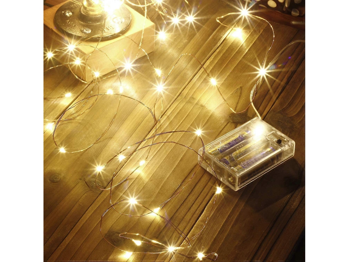 Rebe-luz De Cadena Led 100 Luces Decorativas Con Pila, Cable De Cobre (10m, Blanco Cálido)