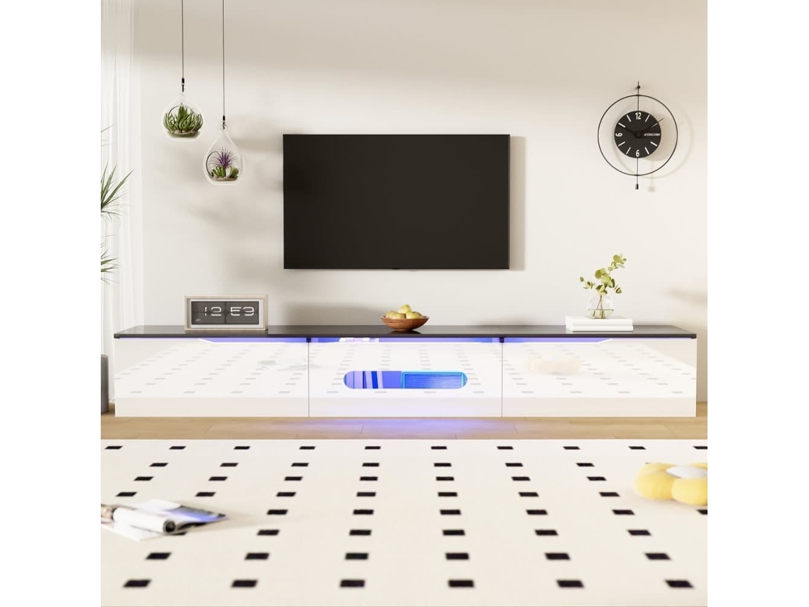 Mueble Tv 180 Cm - Superficie Brillante, Con Iluminación Led De 16 Colores, Montable En Pared - Negro, Blanco