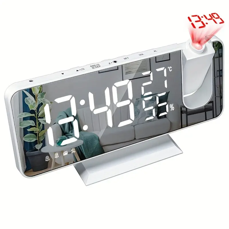 Reloj despertador digital inteligente con proyección, radio FM y monitor de temperatura y humedad Chrui (blanco)