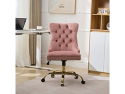 Silla De Oficina De Terciopelo Con Botones Metálicos Dorados, Giratoria, Rosa De1923pk