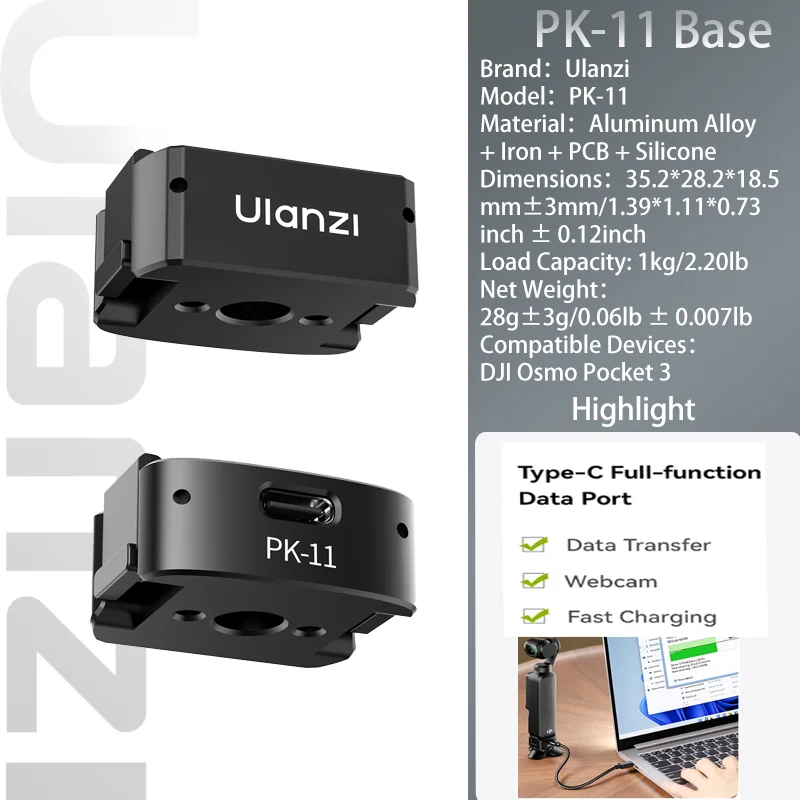 Base PK-11 para DJI Osmo Pocket 3, puerto tipo C multifuncional, minitrípode y base Arri, accesorio para vlogs