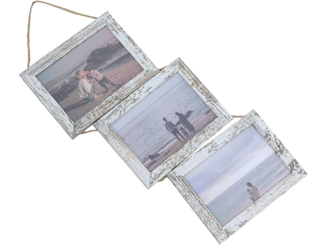 Marco Fotos Triple Pared Mdf Blanco 7 Pulgadas Cuerda Colgar Decorativo Rústico Collage Familiares Decoración