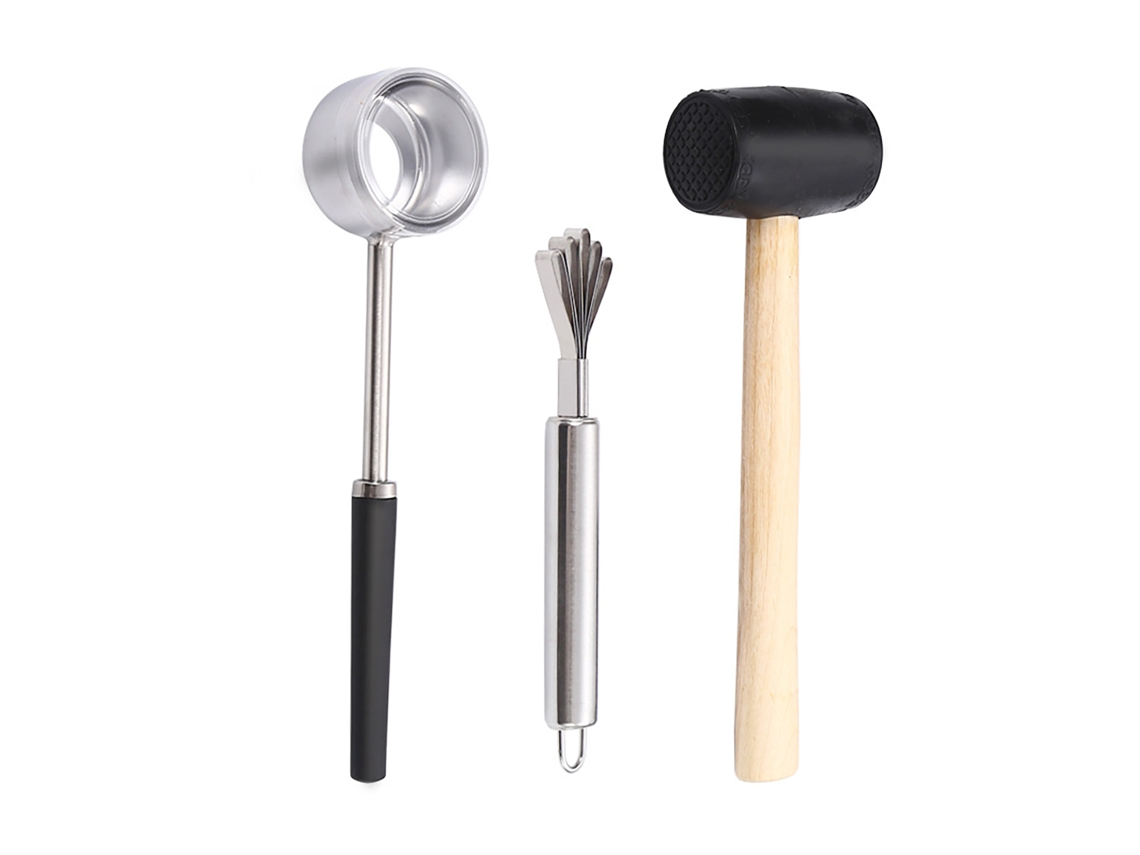 Juego De 3 Herramientas De Acero Inoxidable Para Abrir Cocos, Con Martillo Y Raspador, Para Uso Doméstico Y Hotelero.