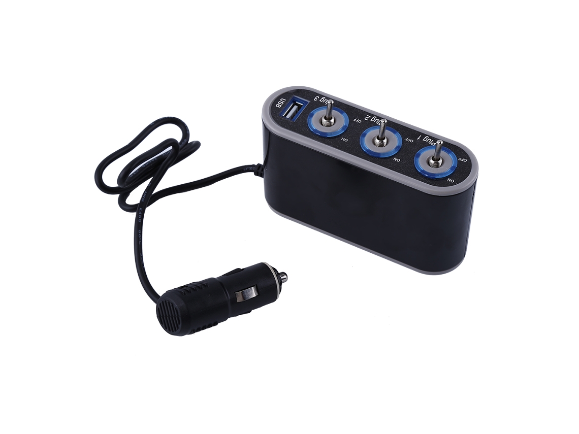 Divisor De Encendedor De Cigarrillos De Coche 1 A 3 Con Usb Y Interruptor