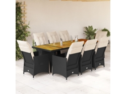9 Pcs Conjunto De Bistro P/ Jardin C/ Almofadas Vime Pe Preto Dkd Home Decor