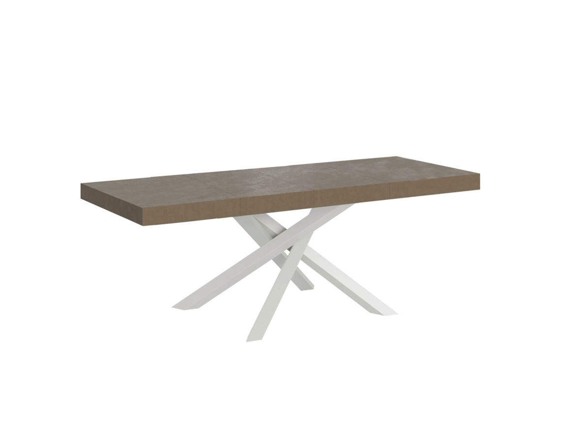 Mesa extensible Volantis Premium en gris tórtola 200/460x90 cm con patas blancas Itamoby