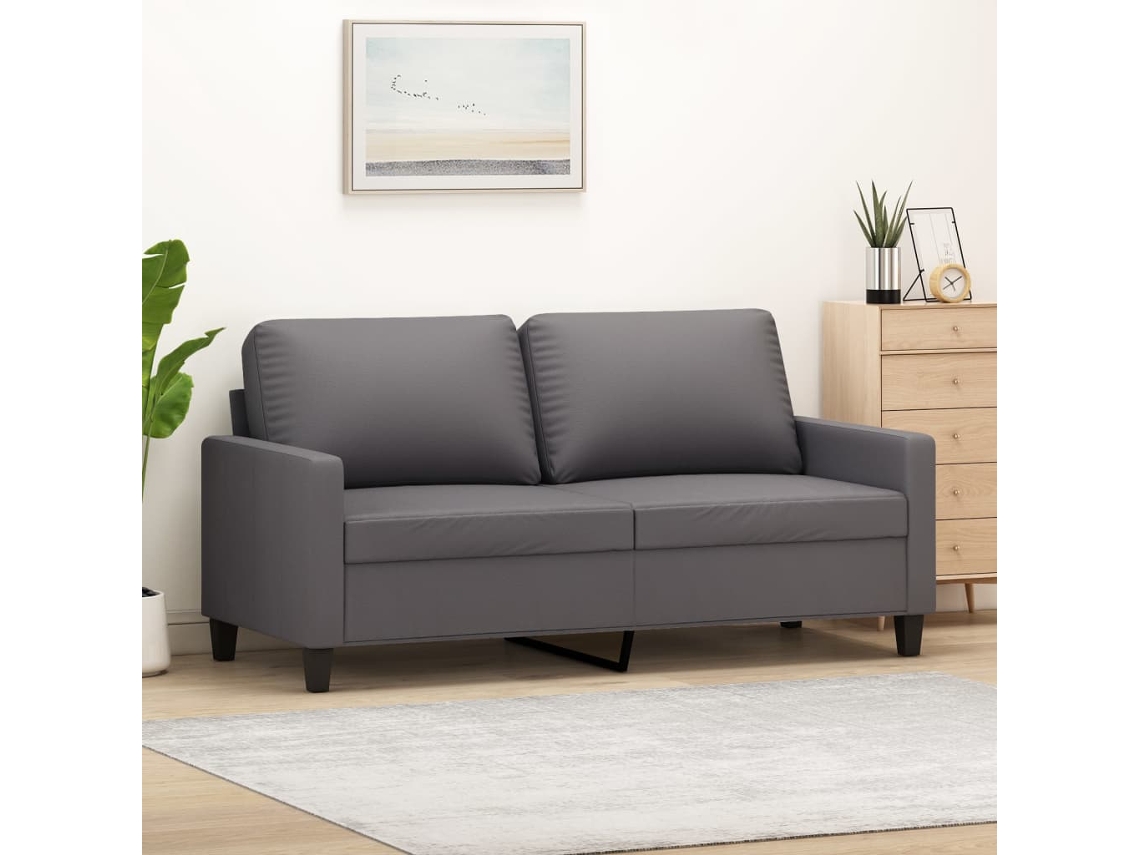 Sofá De 2 Plazas De Cuero Sintético Gris 140 Cm