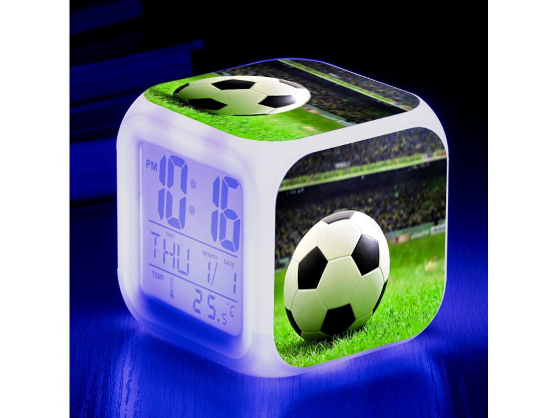 Reloj creativo de alarma con diseño de fútbol, LED colorido, reloj cuadrado para niños y estudiantes Kofihety