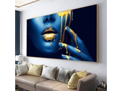 Pósters Y Láminas De Arte En Lienzo Con Rostro De Mujer Africana Grande De 50*100 Cm, Labios Dorados, Lienzo P