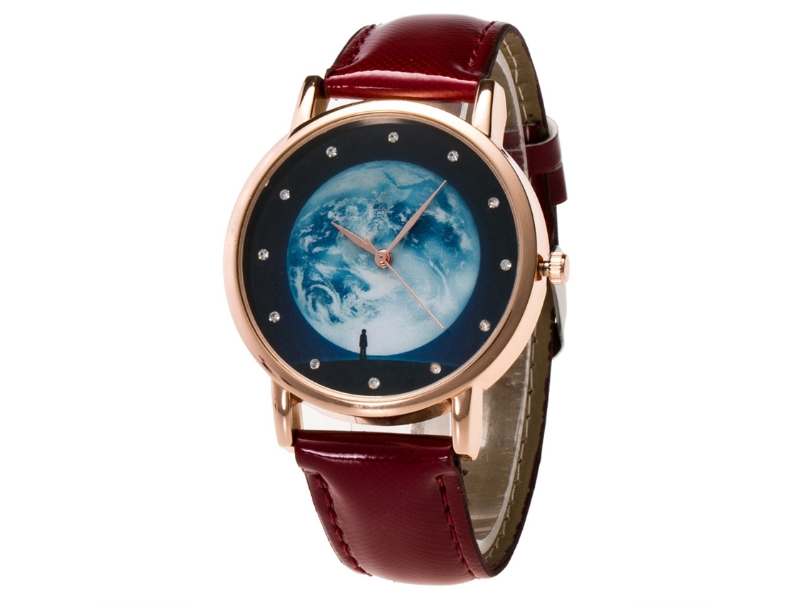 Reloj De Pareja De Cuero Pu Con Piedras Strass Patrón Lunar Casual Quartz Café