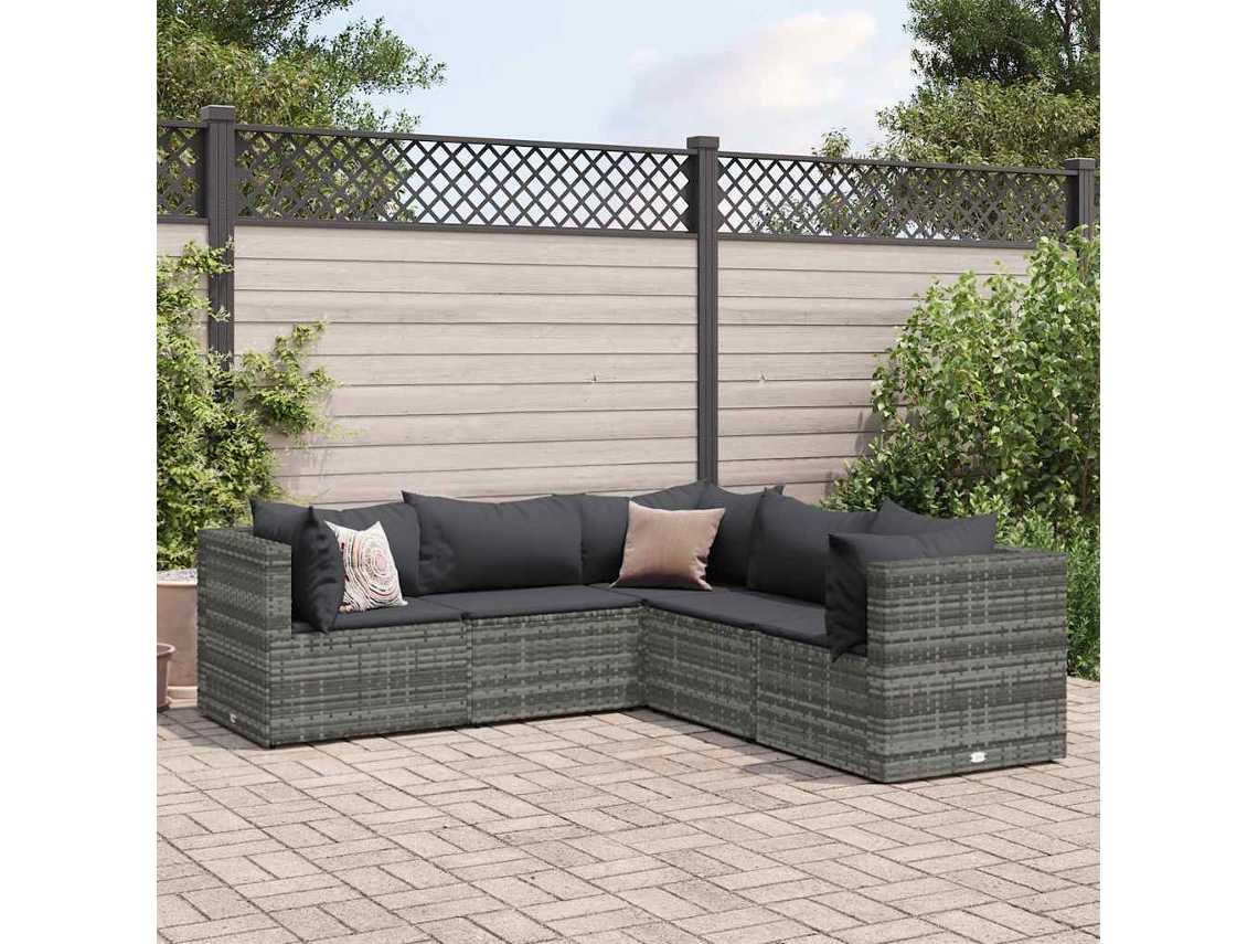Conjunto de jardín de 5 piezas DKD Home Decor con cojines de mimbre gris