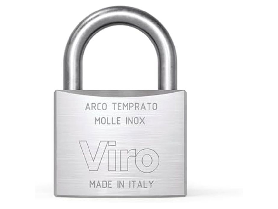 Candado Viro de acero inoxidable con arco normal de 40 mm, nivel de seguridad 6, con llave, montaje en superficie