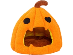 Cama para gatos de Halloween ELORY con forma de calabaza y cojín lavable.