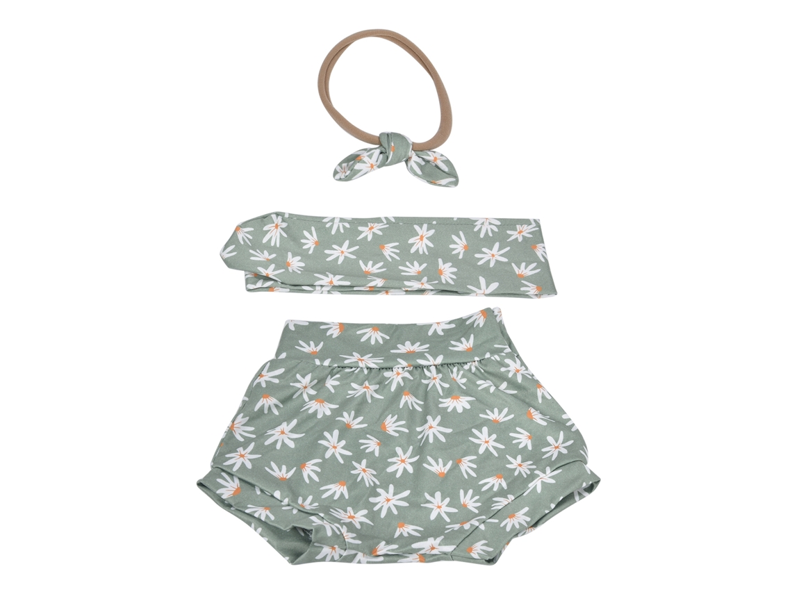 Conjunto Calcinha E Faixa Bebê Menina Flor Padrão Verde Poliéster 100cm