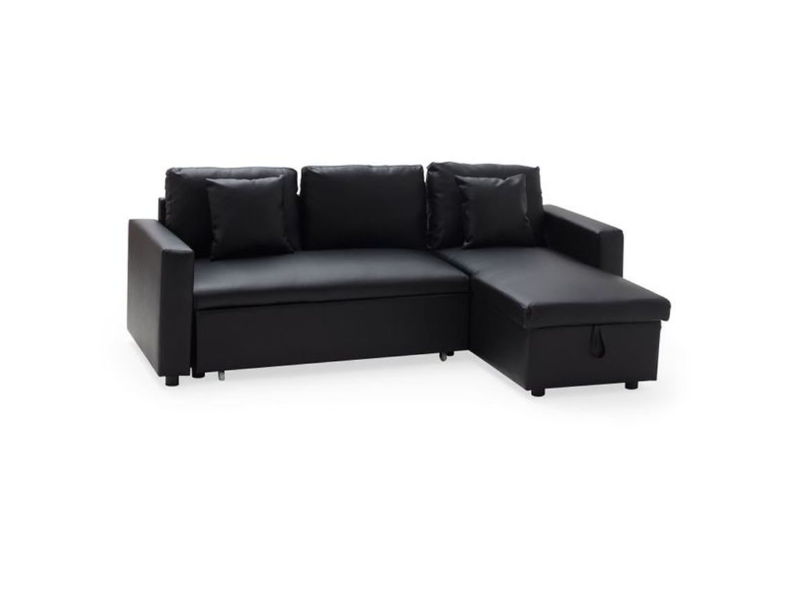 Sofá Chaise Longue Cama 3 Plazas De Polipiel Negro Clark
