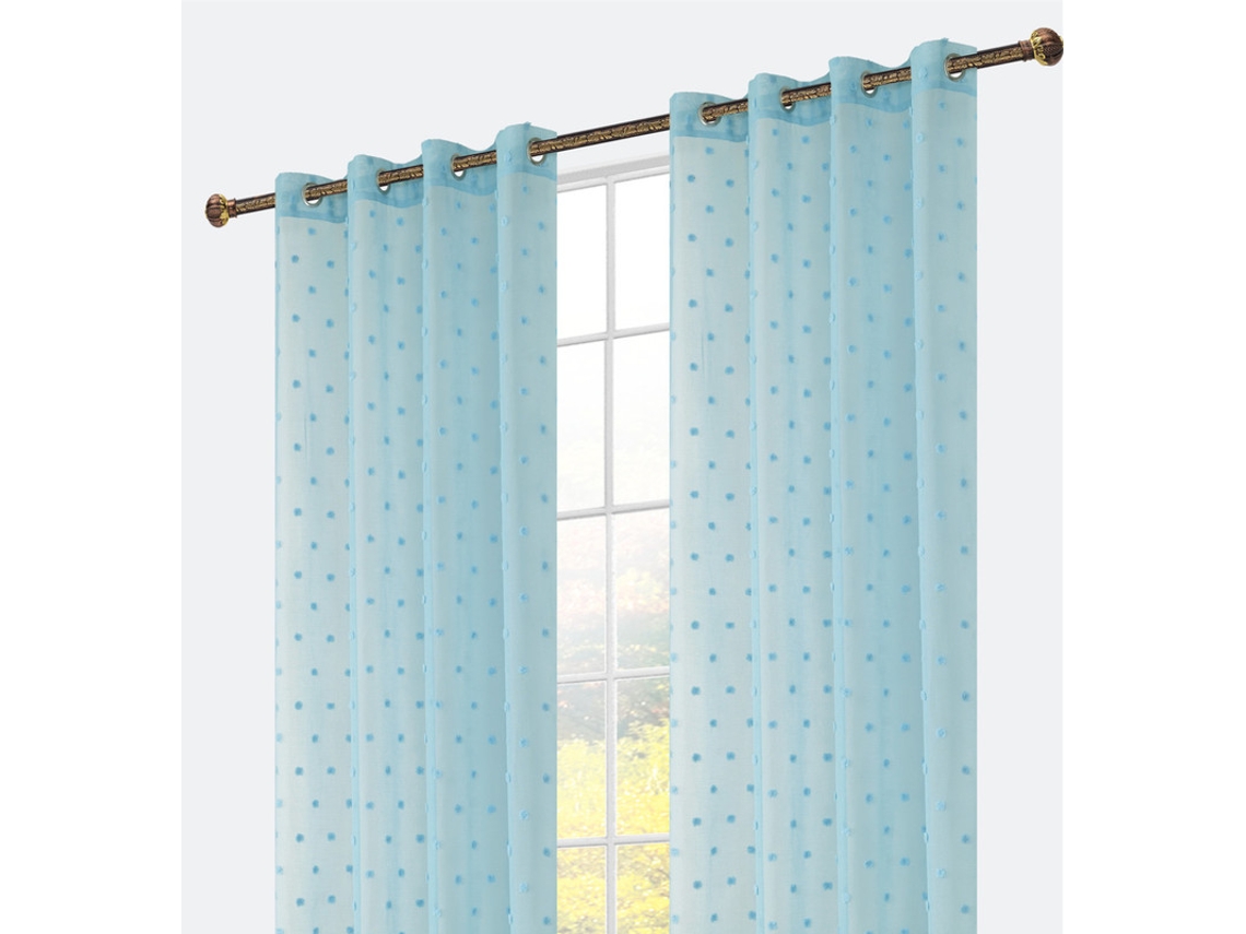 Cortina bordada con flores de algodón 140 x 260 cm Azul claro - Individual
