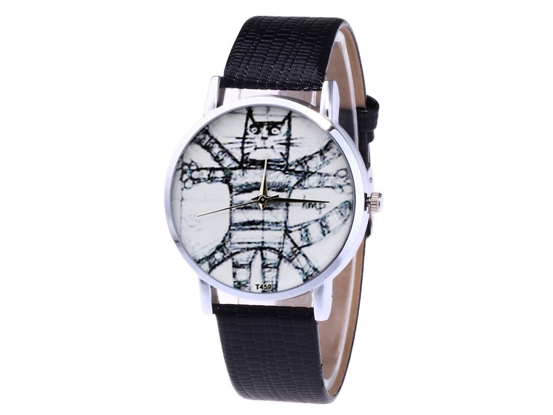 Reloj De Cuarzo Para Parejas Unisex Con Correa De Cuero Pu Zhoulianfa (negro)