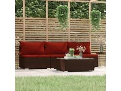 Conjunto de jardín de 4 piezas DKD Home Decor con cojines de mimbre marrón