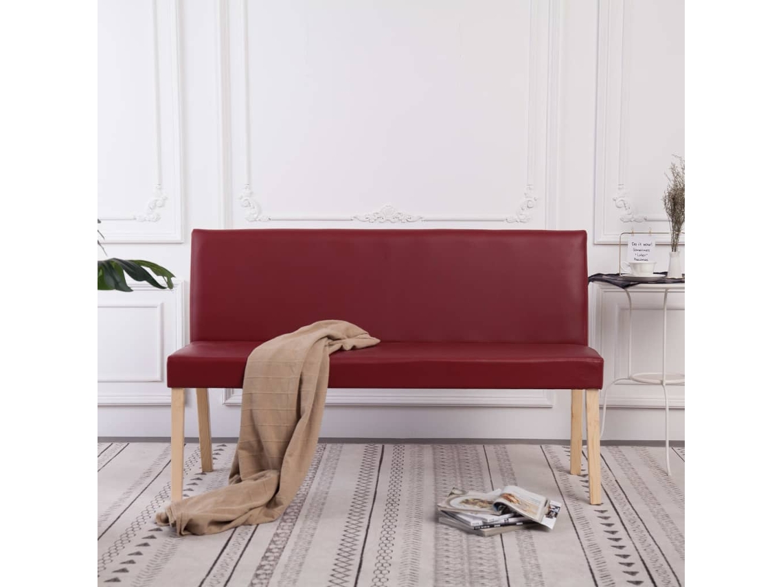 LOVELY HOME Taburete Banco 139,5 Cm Cuero Artificial Rojo Tinto