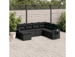 Conjunto de sofá de jardín de 7 piezas con cojines, ratán negro, Dkd Home Decor