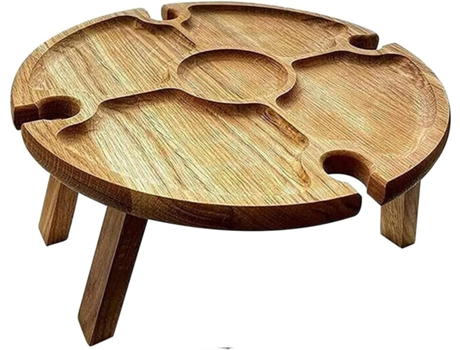 Mesa de picnic plegable de madera para exteriores, portátil, creativo, 2 en 1, soporte para copas de vino y plato con compartimento para queso y fr...