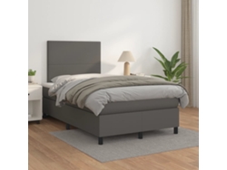Cama Box Spring Con Colchón Cuero Sintético Gris 120x200 Cm