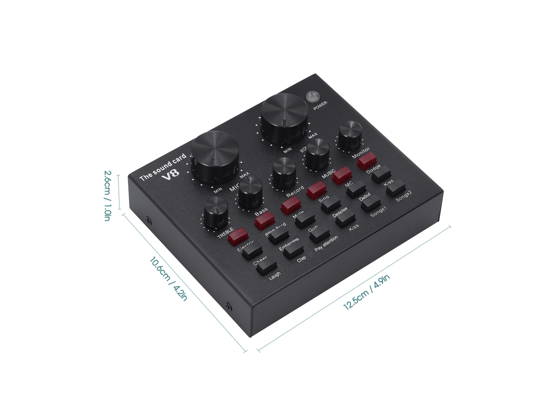 Placa De Som V8 Usb Bluetooth Com Microfone 12 Efeitos Sonoros Para Celular Pc Transmissão Live