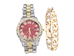 Conjunto De Reloj De Cuarzo Para Hombre Con Calendario Y Diamantes - Acero Inoxidable - Regalo Ideal