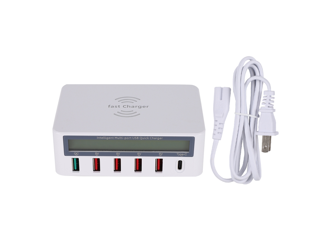Carregador Rápido Com Múltiplas Portas Usb3.0 E Carregamento Sem Fio Para Celular Branco