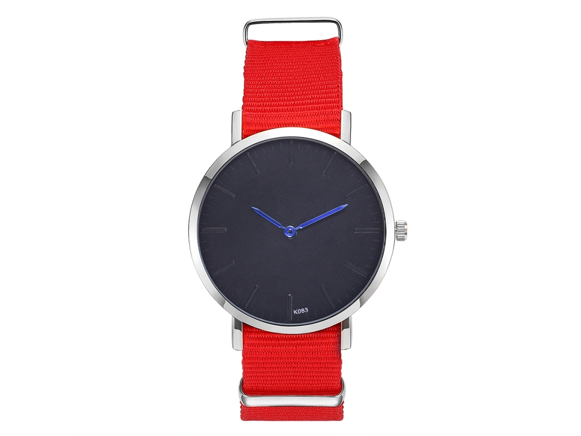 Reloj De Pulsera Informal De Moda Para Hombre Con Correa De Nailon Sencilla Y Esfera Redonda Roja.