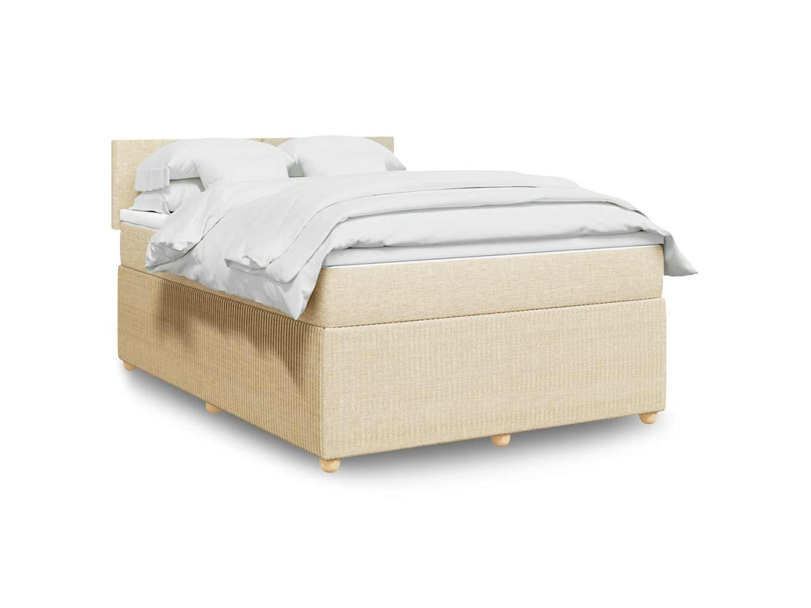 Cama Box Spring Con Colchón Tela Color Crema 160x200 Cm
