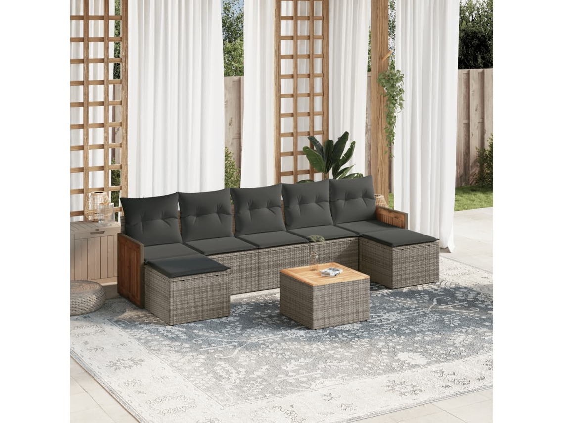 Conjunto de sofá de jardín de 8 piezas con cojines, ratán gris, DKD Home Decor