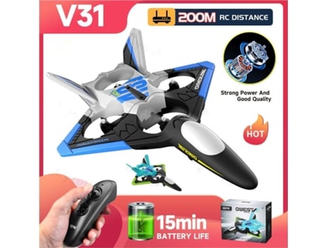 Avión planeador de espuma V31, dron de control remoto (duración de la batería: 15 min - 2 baterías - azul) YIZHOOD