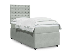 Cama Box Spring Con Colchón Terciopelo Gris Claro 90x190 Cm