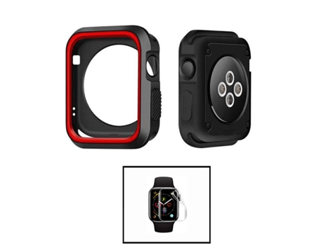 Kit Carcasa de Protección Reforzada + Protector de Hidrogel para Apple Watch Se (2022) 40mm GIFT4ME Negro/Rojo