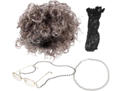 Disfraz De Anciana De Ciieeo Con Peluca Corta Gris Y Collar, De Cosplay Para Actuaciones.