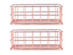 2pcs Canasta De Hierro Forjado Rosado Nórdico Simple Para Organizar Escritorio Contenedor De Almacenamiento