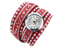 Reloj De Pulsera De Aleación Para Mujer Ccq Con Diamantes De Imitación Multicapa, Color Rojo, Movimiento De Cuarzo.