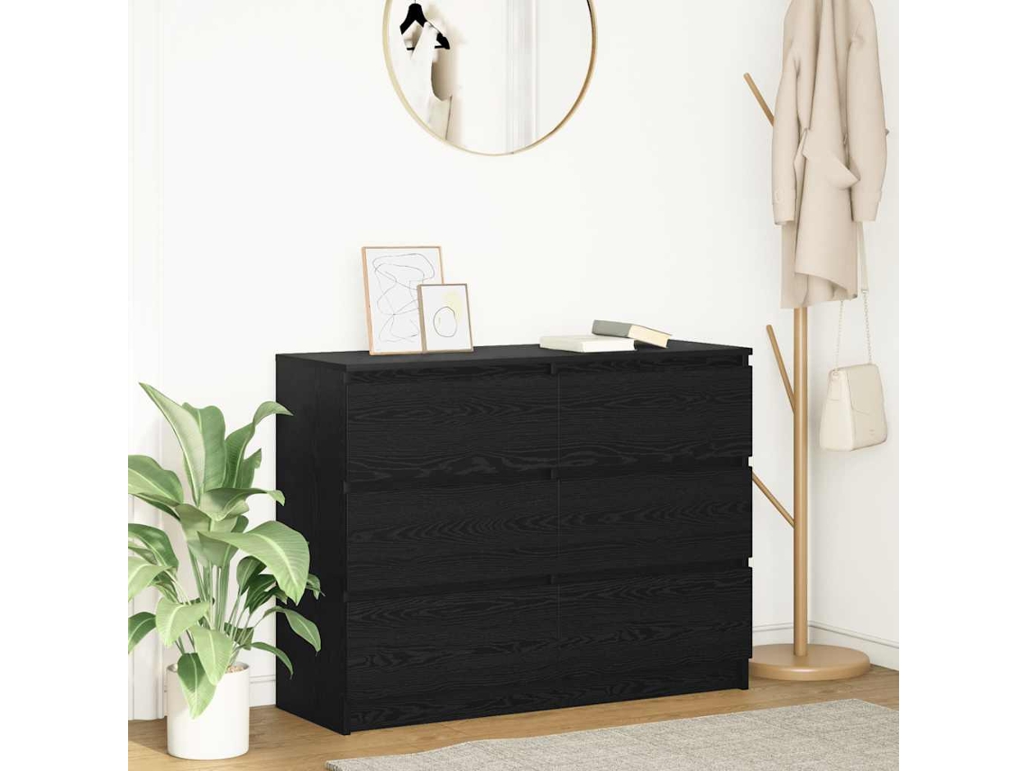 Aparador | Mueble De Comedor | Buffet De Madera De Roble Negro 100x35x76 Cm Wsd50257