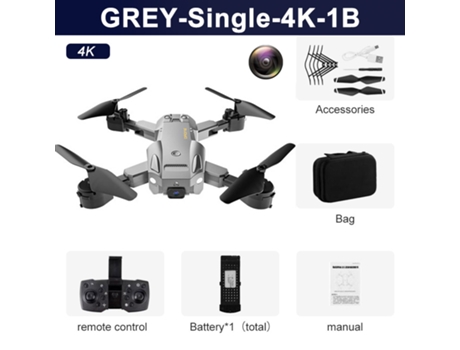 Dron Q6 con cámara única 4K, cuadricóptero plegable (1 baterías - Duración de la batería: 15 min - Gris) YIZHOOD