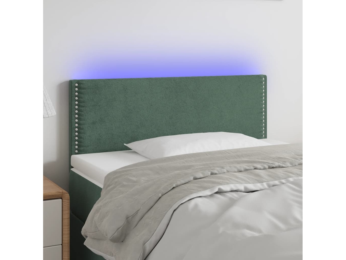 Cabecero con luces LED, terciopelo, 100x5x78/88cm, verde oscuro