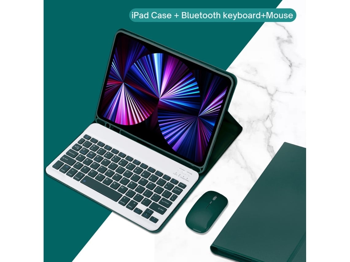 Funda magnética dividida para teclado Bluetooth para iPad con ranura para bolígrafo 10.2 7.ª 8.ª y 9.ª generación, color verde oscuro