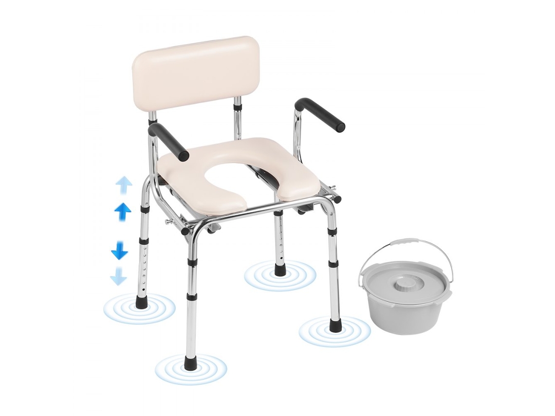 Silla de baño ajustable Tekmaquinas con asiento acolchado y brazos plegables