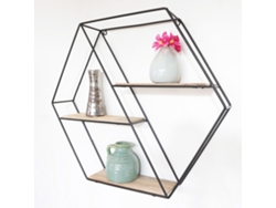 Perchero de pared de metal negro 3 estantes de madera - Hexágono diagonal IVOL